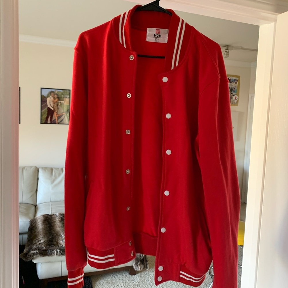 Red VARSITY Jacket with White Markings